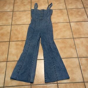Flared Denim Overall One Piece